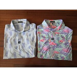 Bad Birdie Men's L Golf Polo Lot Of Two Shirts Flamingo Hawaiian